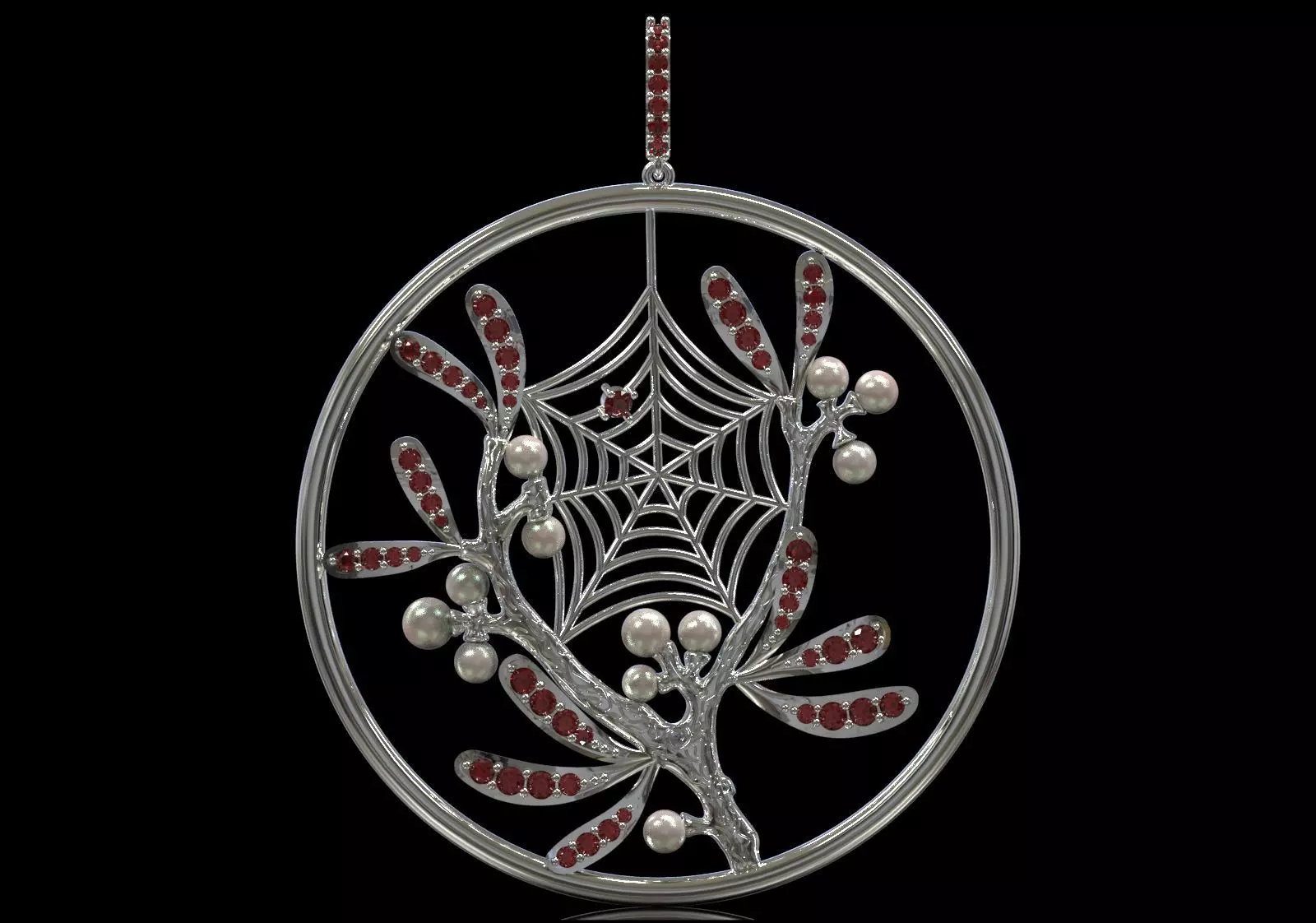 Plaque Spiderweb with Mistletoe Flowers pp0062 3D print model_1