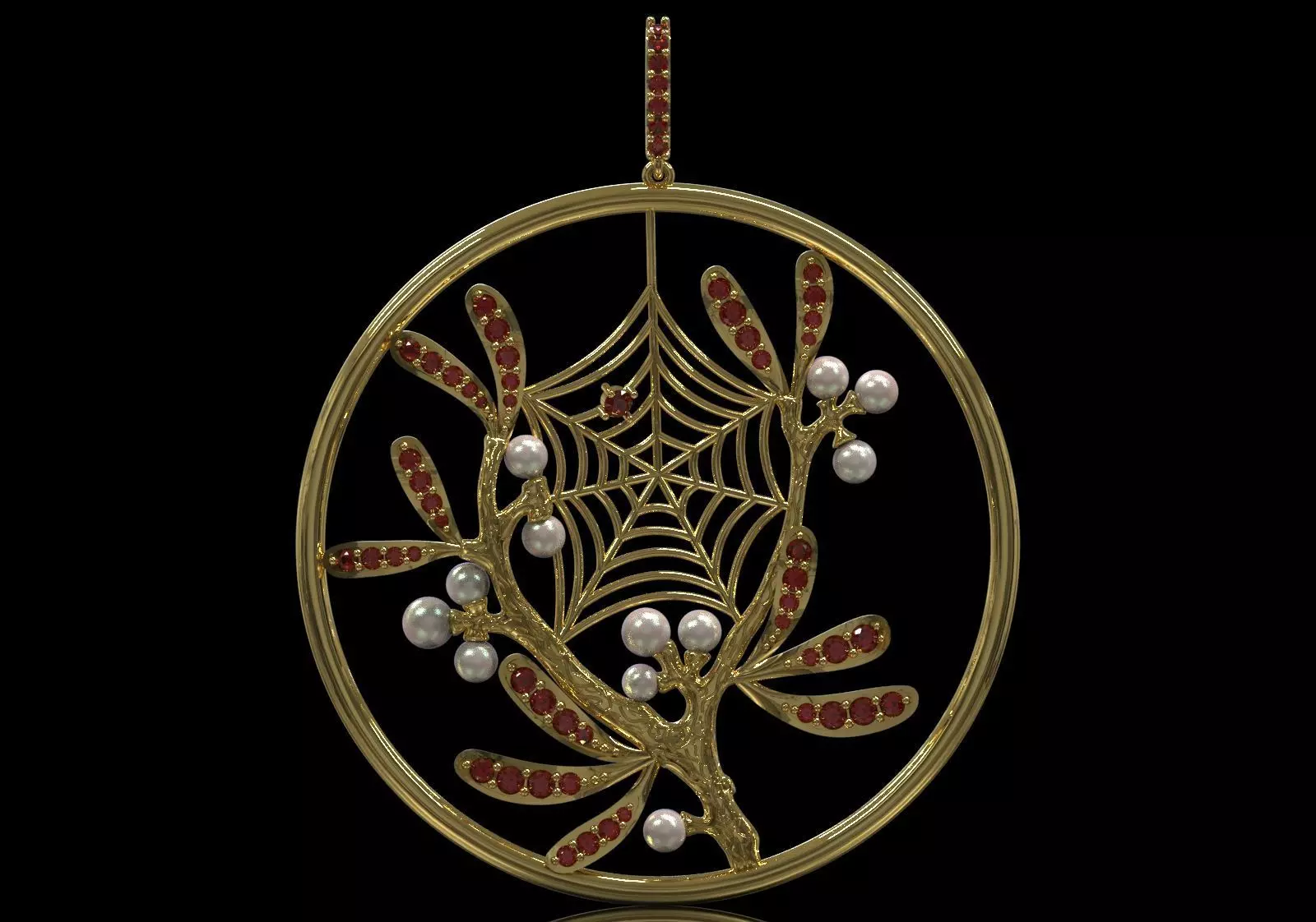 Plaque Spiderweb with Mistletoe Flowers pp0062 3D print model_11