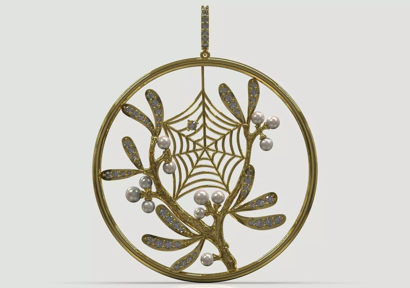 Plaque Spiderweb with Mistletoe Flowers pp0062 3D print model_15