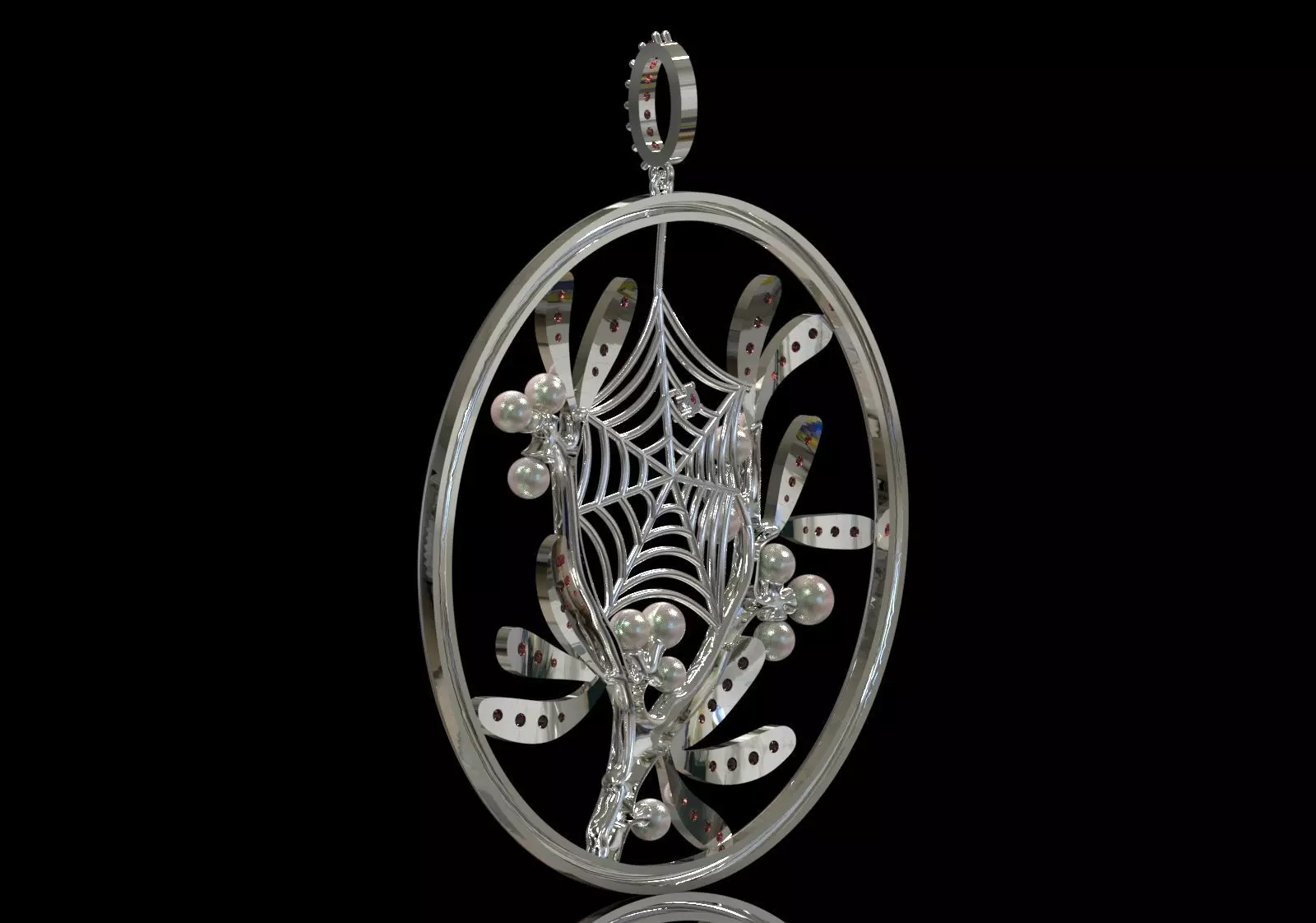 Plaque Spiderweb with Mistletoe Flowers pp0062 3D print model_4