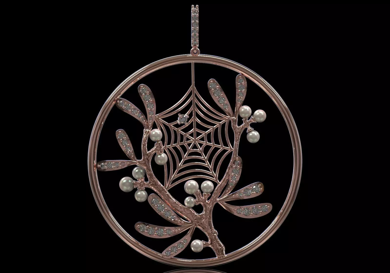 Plaque Spiderweb with Mistletoe Flowers pp0062 3D print model_13