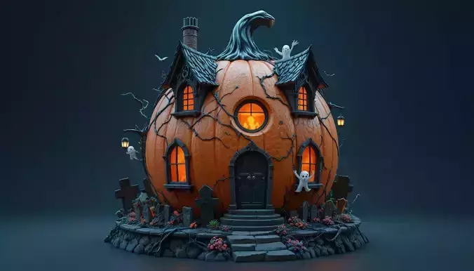 Haunted Pumpkin House 3D Print Model Halloween Ghost Home  3D print model