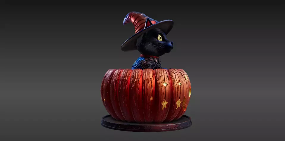 Witch s Cat Lantern 3D Print Model Magical Halloween Pumpkin 3D print model_3