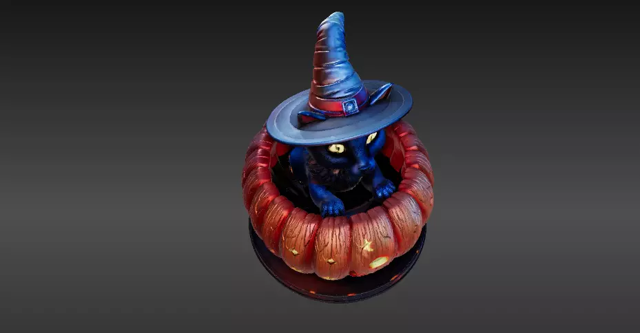 Witch s Cat Lantern 3D Print Model Magical Halloween Pumpkin 3D print model_2