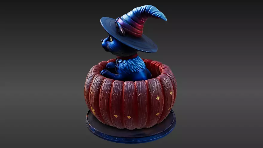 Witch s Cat Lantern 3D Print Model Magical Halloween Pumpkin 3D print model_6