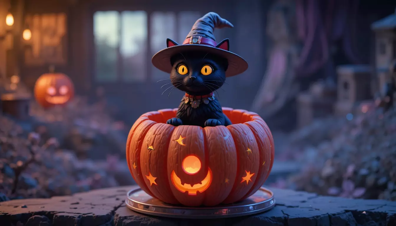 Witch s Cat Lantern 3D Print Model Magical Halloween Pumpkin 3D print model_0