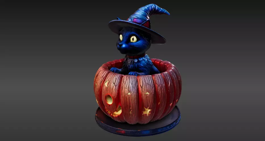 Witch s Cat Lantern 3D Print Model Magical Halloween Pumpkin 3D print model_7