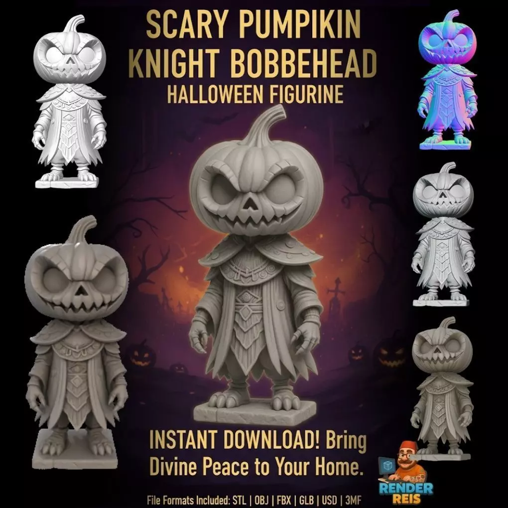 Scary Pumpkin Knight Bobblehead Halloween Figurine 3D print model_0