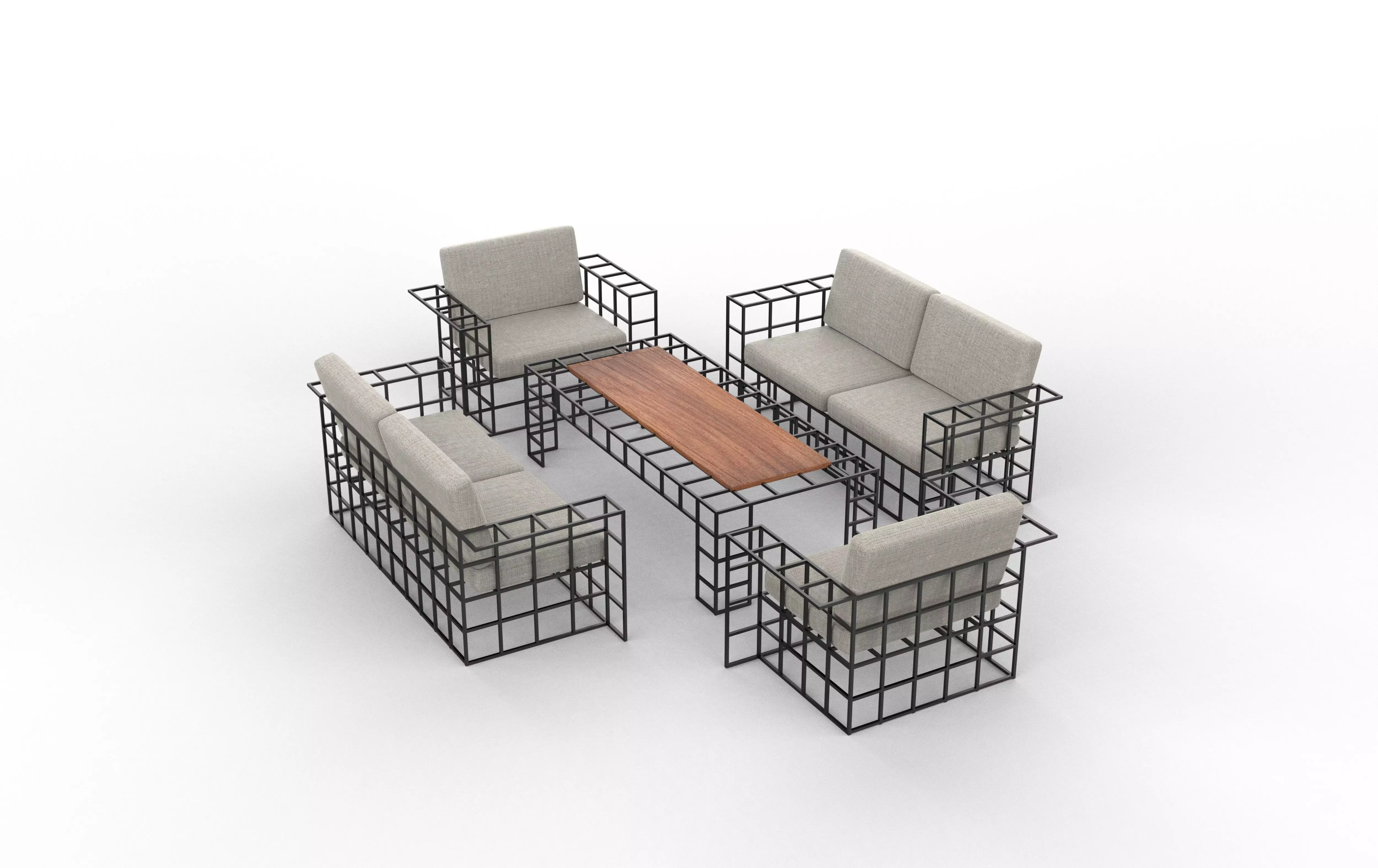 Sectional Sofa Set 3D model_10