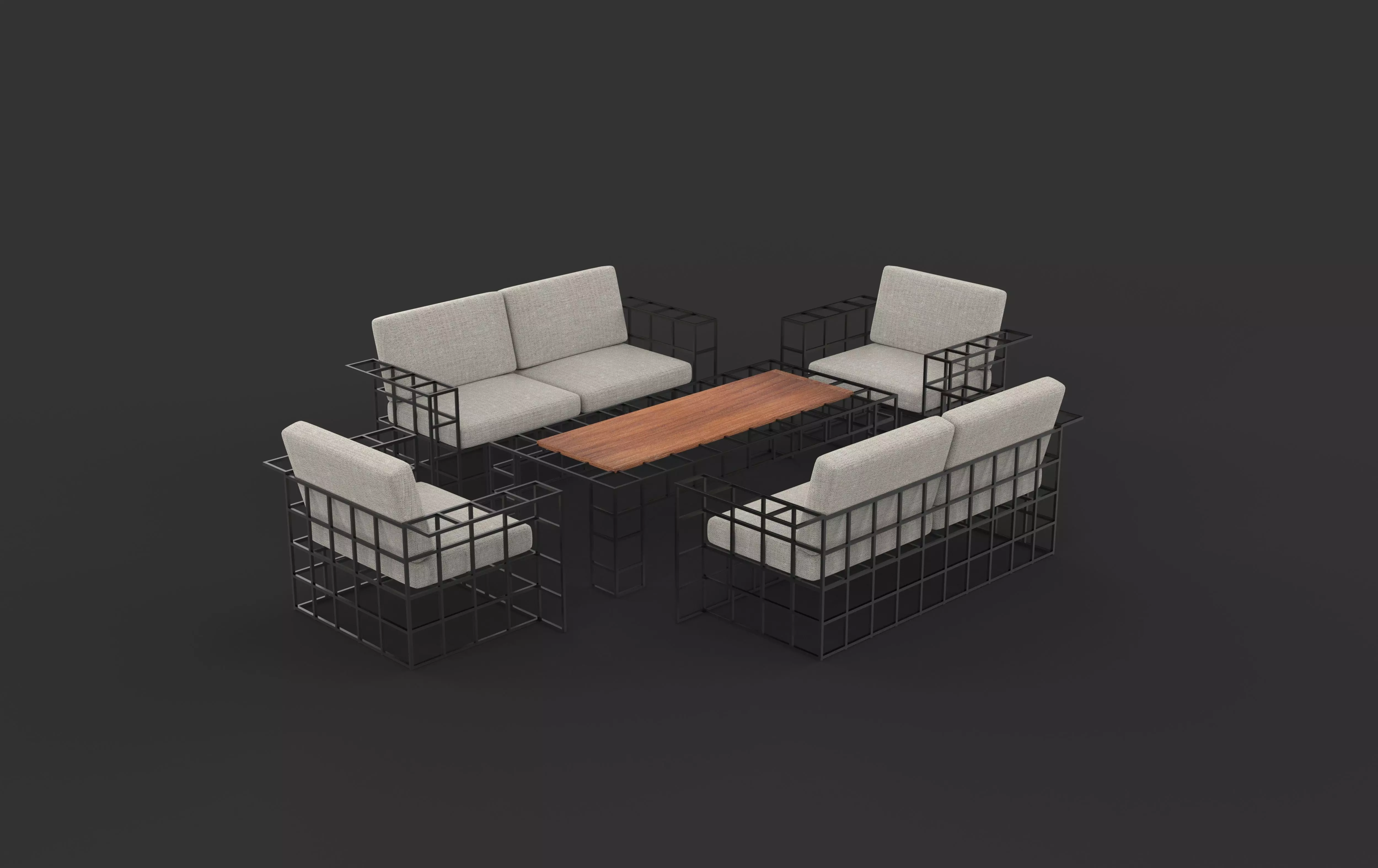 Sectional Sofa Set 3D model_7