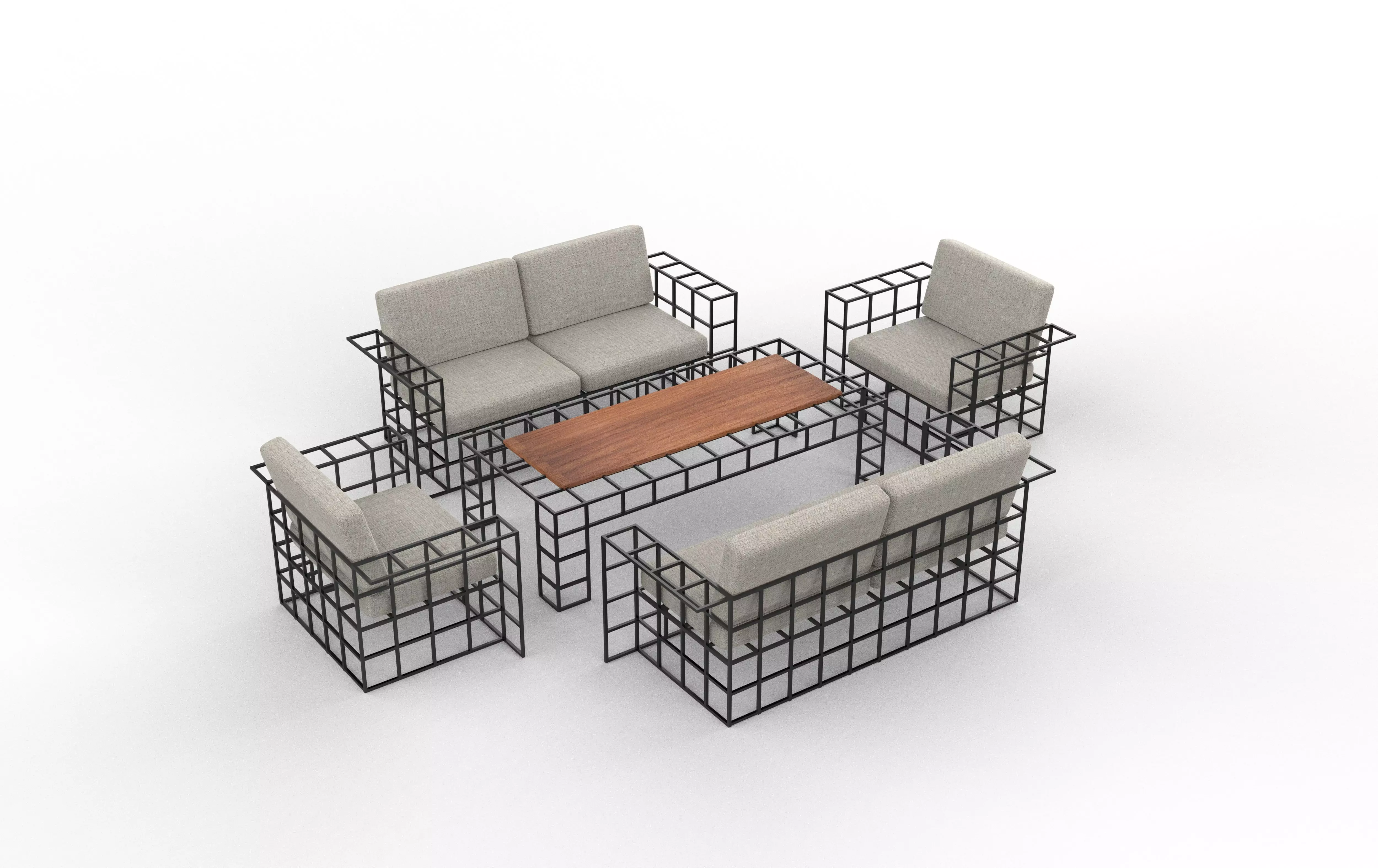 Sectional Sofa Set 3D model_8