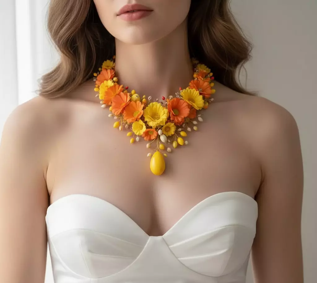 Floral Statement Necklace with Yellow 3D print model