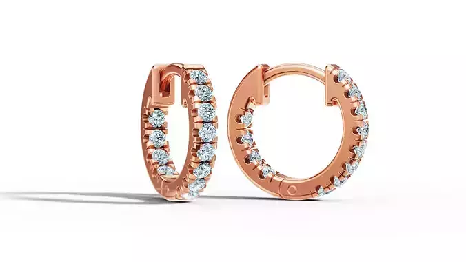 Fine Diamond Classic Hoop Earrings 3d model 12mm main size