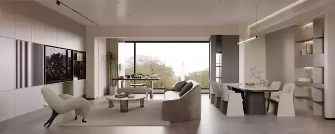 Modern living room dining room interior scenes 516