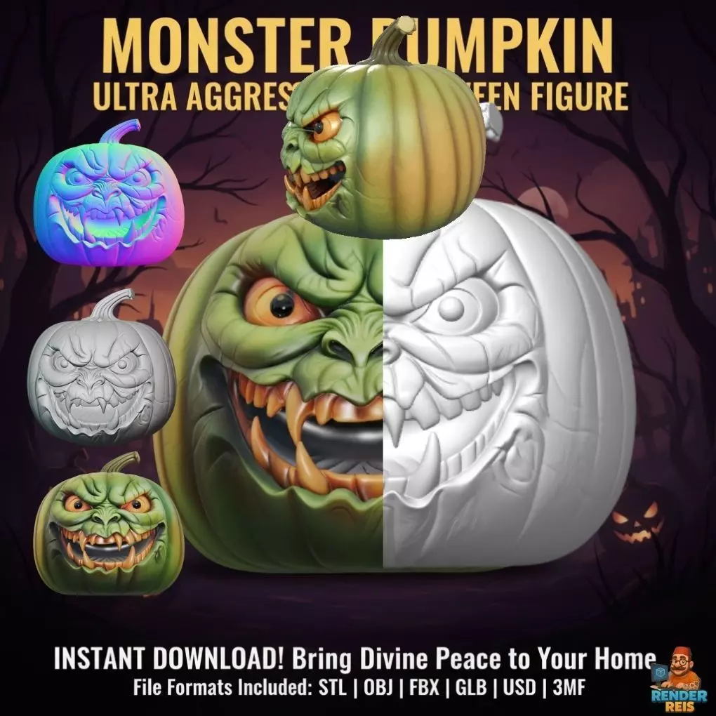 Monster Pumpkin Ultra Aggressive Halloween Figure 3D print model