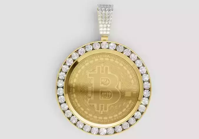 Bitcoin Diamond Pendant 3D Model 3DM  STL 21K Gold Design
