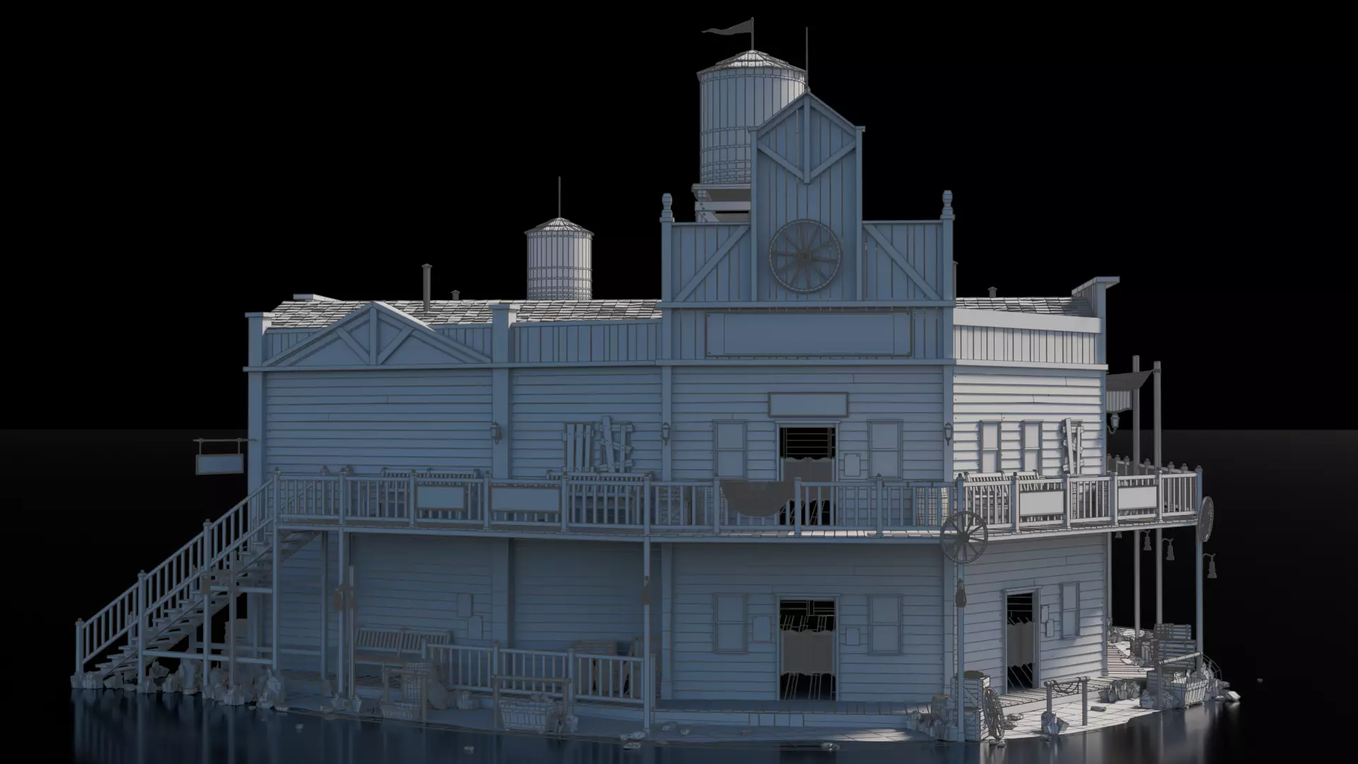 Wild West Building Saloon 3D model_1