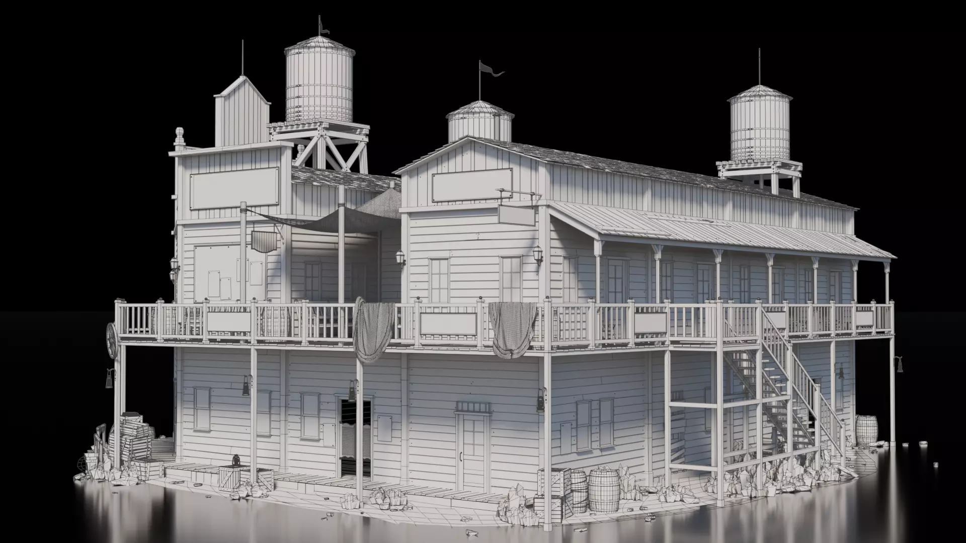 Wild West Building Saloon 3D model_3