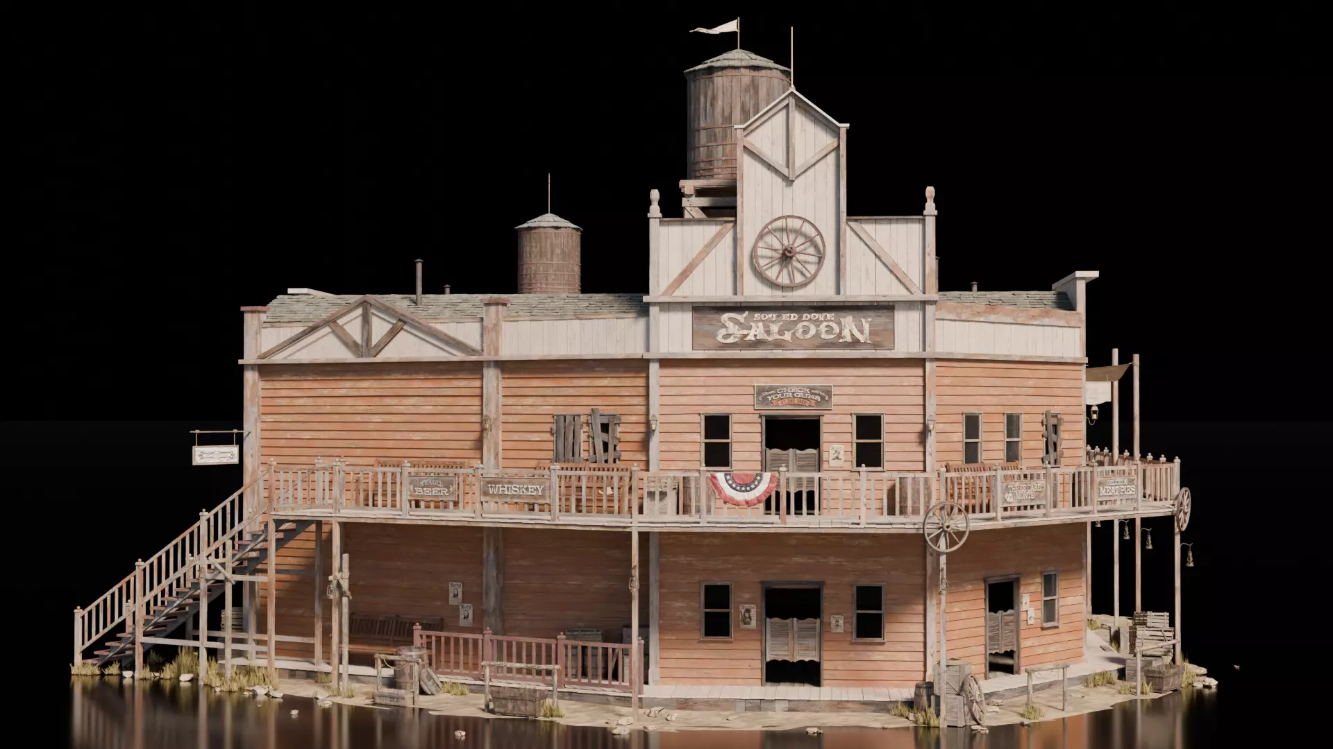 Wild West Building Saloon 3D model_0