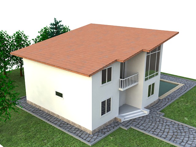 House with swimming pool 3D model_4