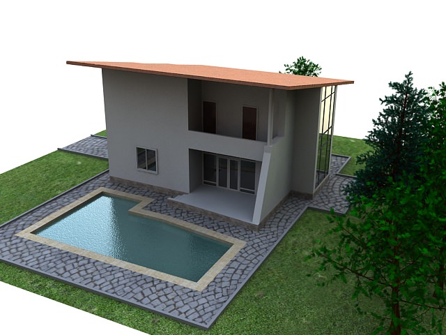 House with swimming pool 3D model_2