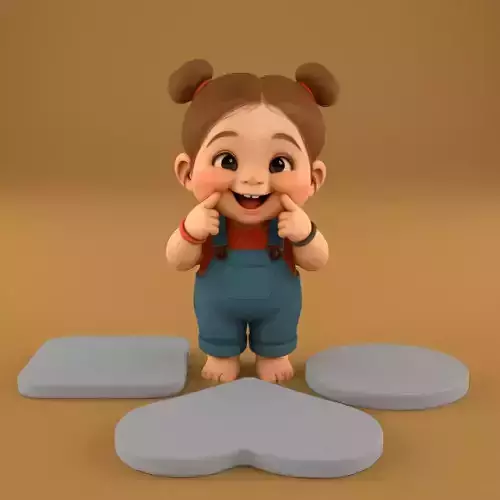 Joyful Girl 3D Model with 3 Interchangeable Bases