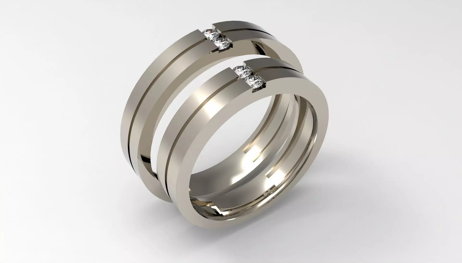Twin Harmony wedding ring set 3D print model