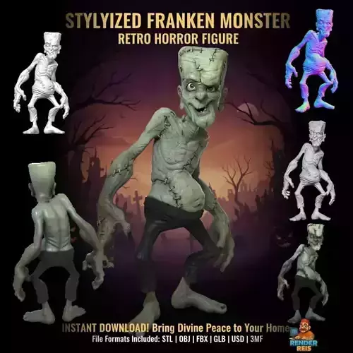 Stylized Franken Monster  Retro Horror Figure 3D print model