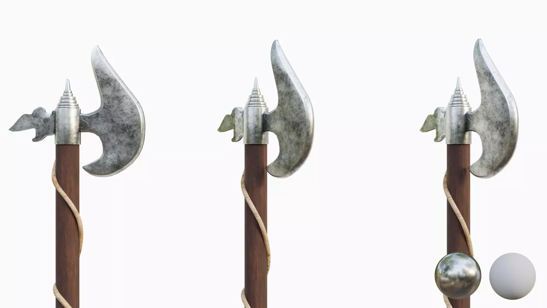Melee long axe with a chain  Low-poly 3D model_2