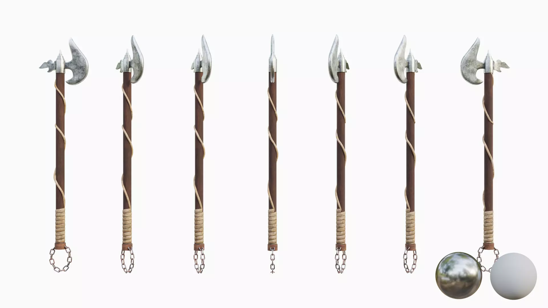 Melee long axe with a chain  Low-poly 3D model_0