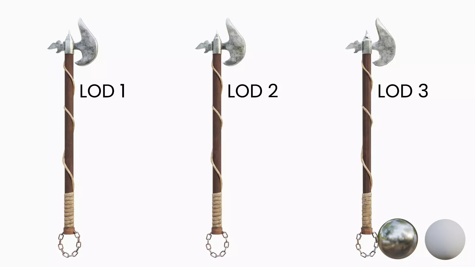 Melee long axe with a chain  Low-poly 3D model_4
