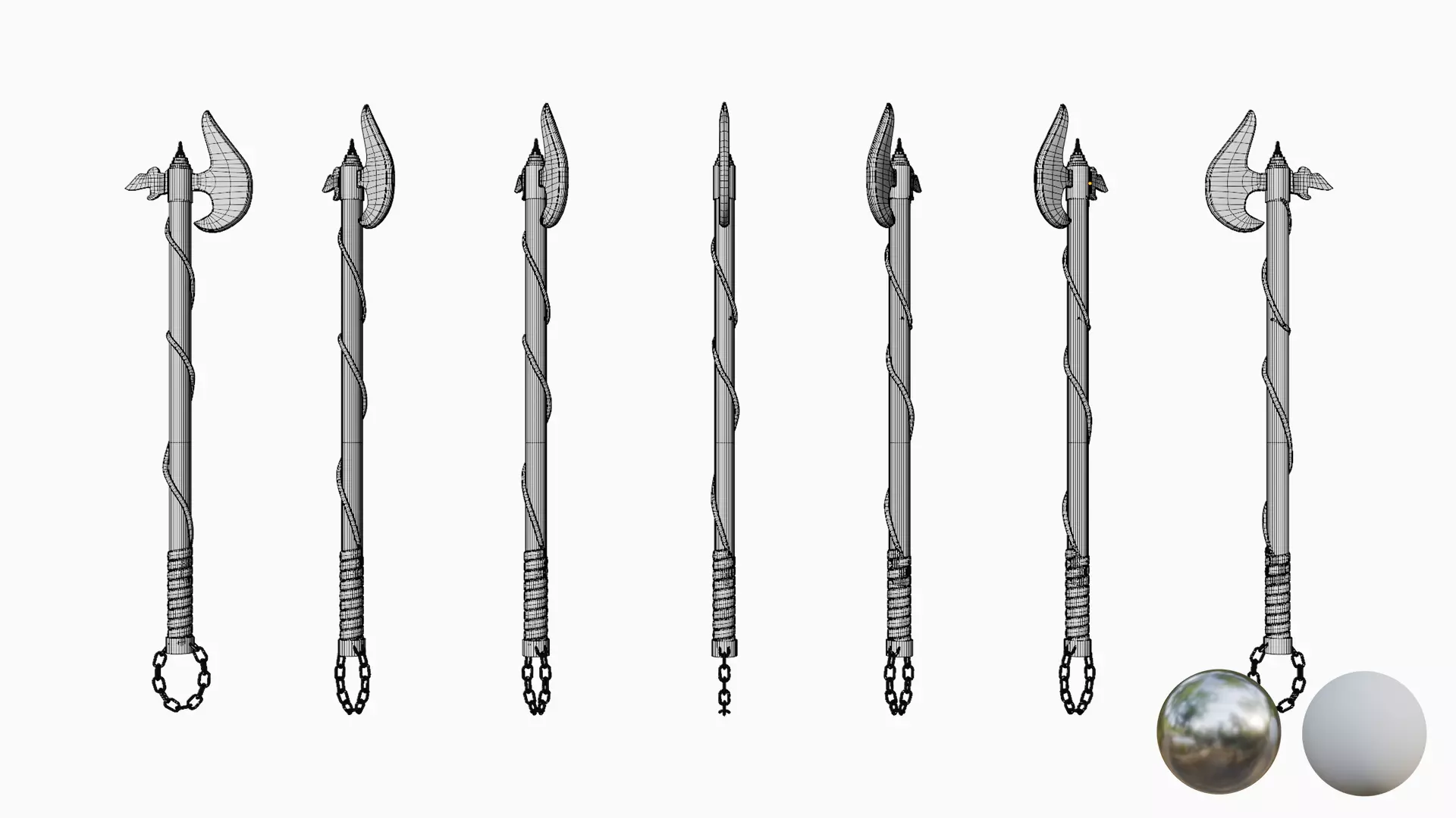 Melee long axe with a chain  Low-poly 3D model_1