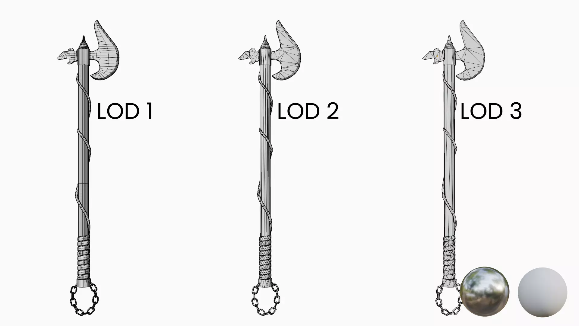 Melee long axe with a chain  Low-poly 3D model_5