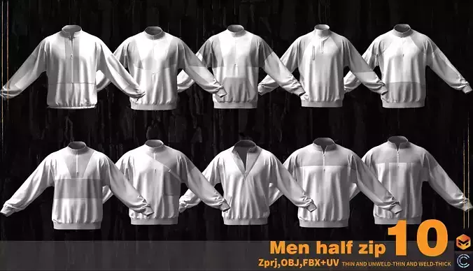 10 basic Men Half Zip -MARVELOUS AND CLO3D- ZPRJ-FBX-OBJ-jack