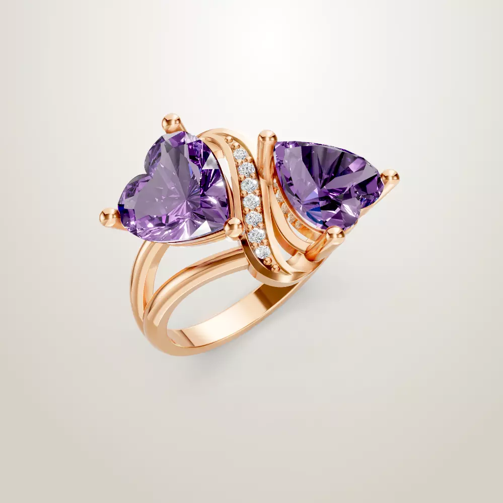 Heart Shaped Two Stone Engagement Ring 11 3D print model