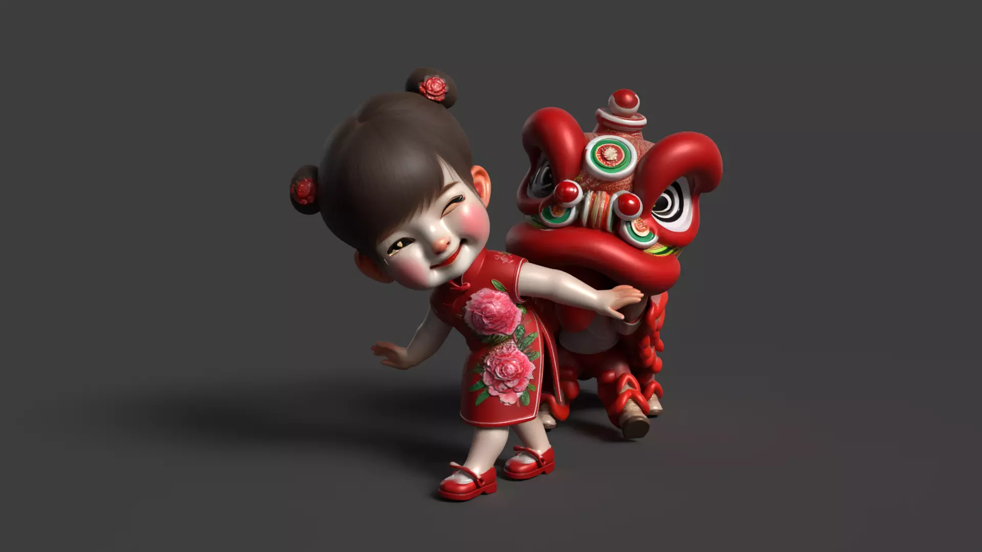 Chinese lion dance figure Low-poly 3D model_8