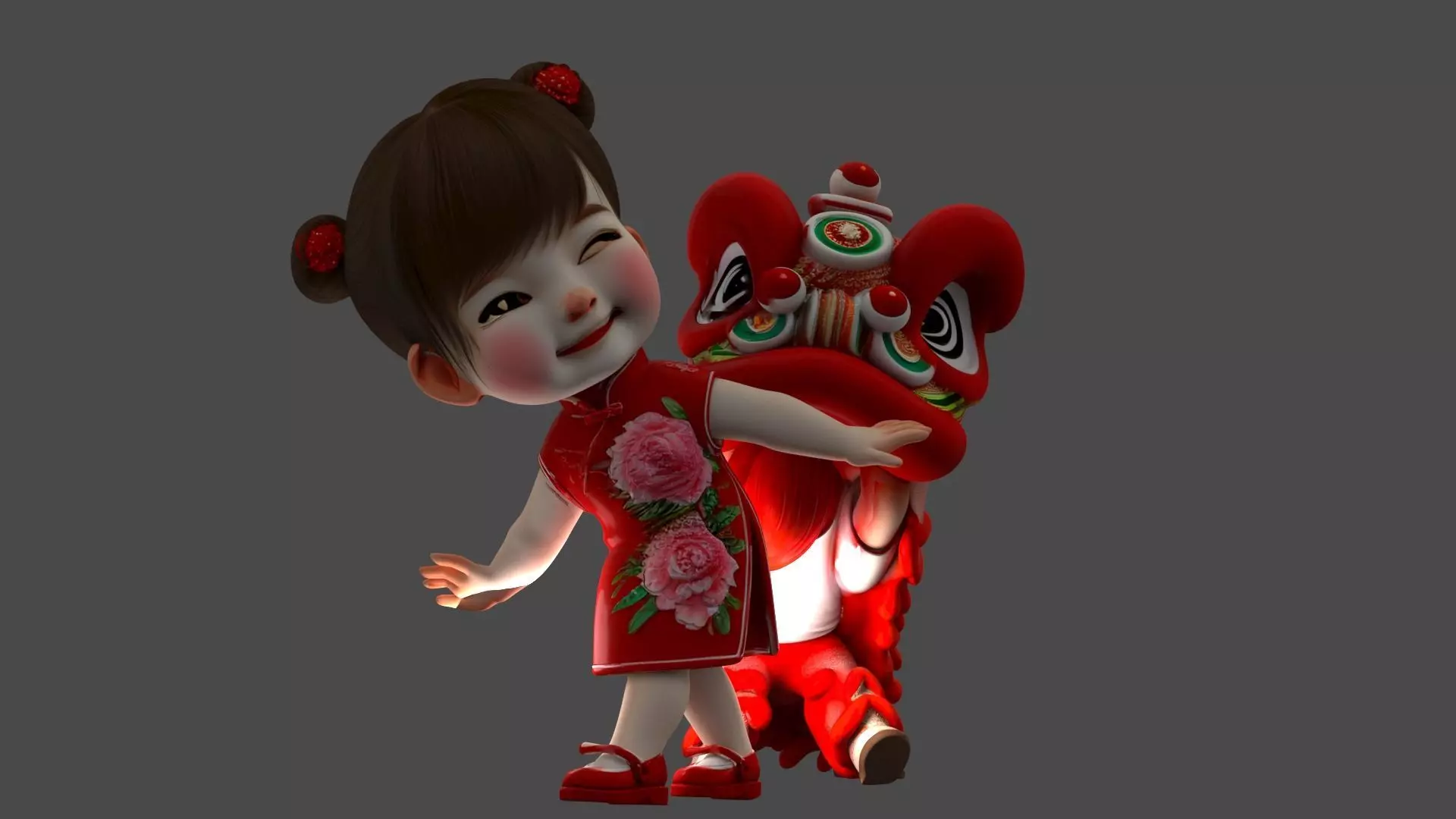 Chinese lion dance figure Low-poly 3D model_18