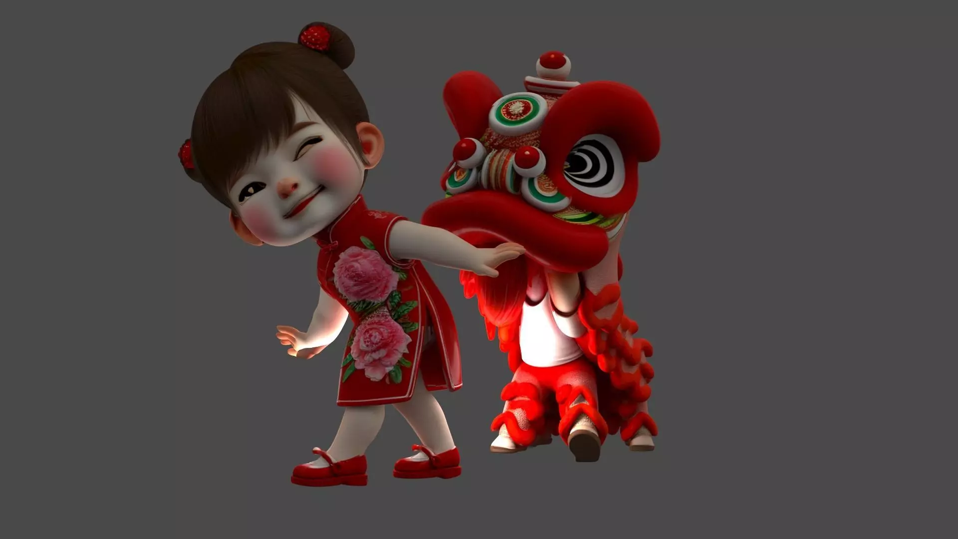 Chinese lion dance figure Low-poly 3D model_15