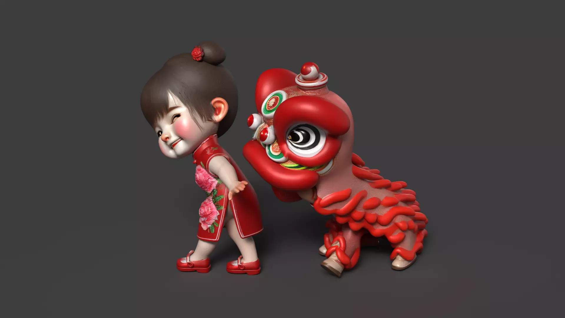 Chinese lion dance figure Low-poly 3D model_2