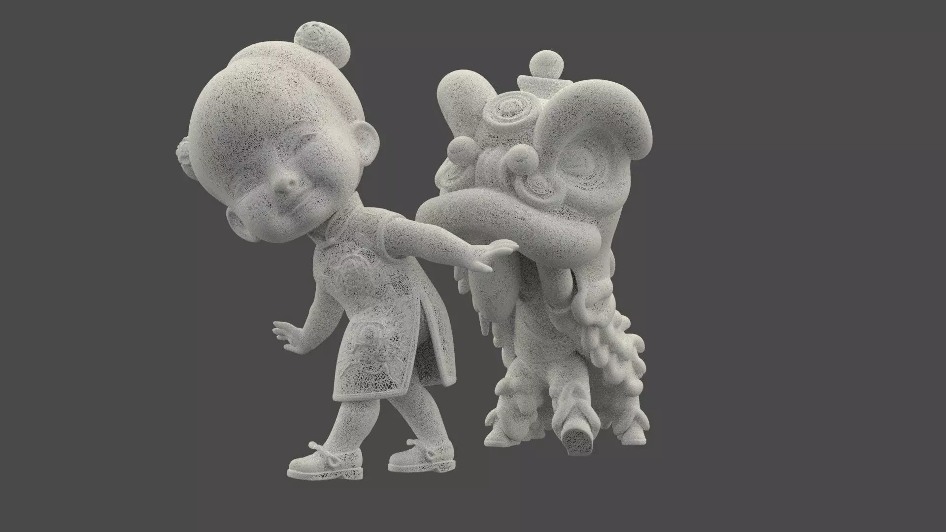 Chinese lion dance figure Low-poly 3D model_3