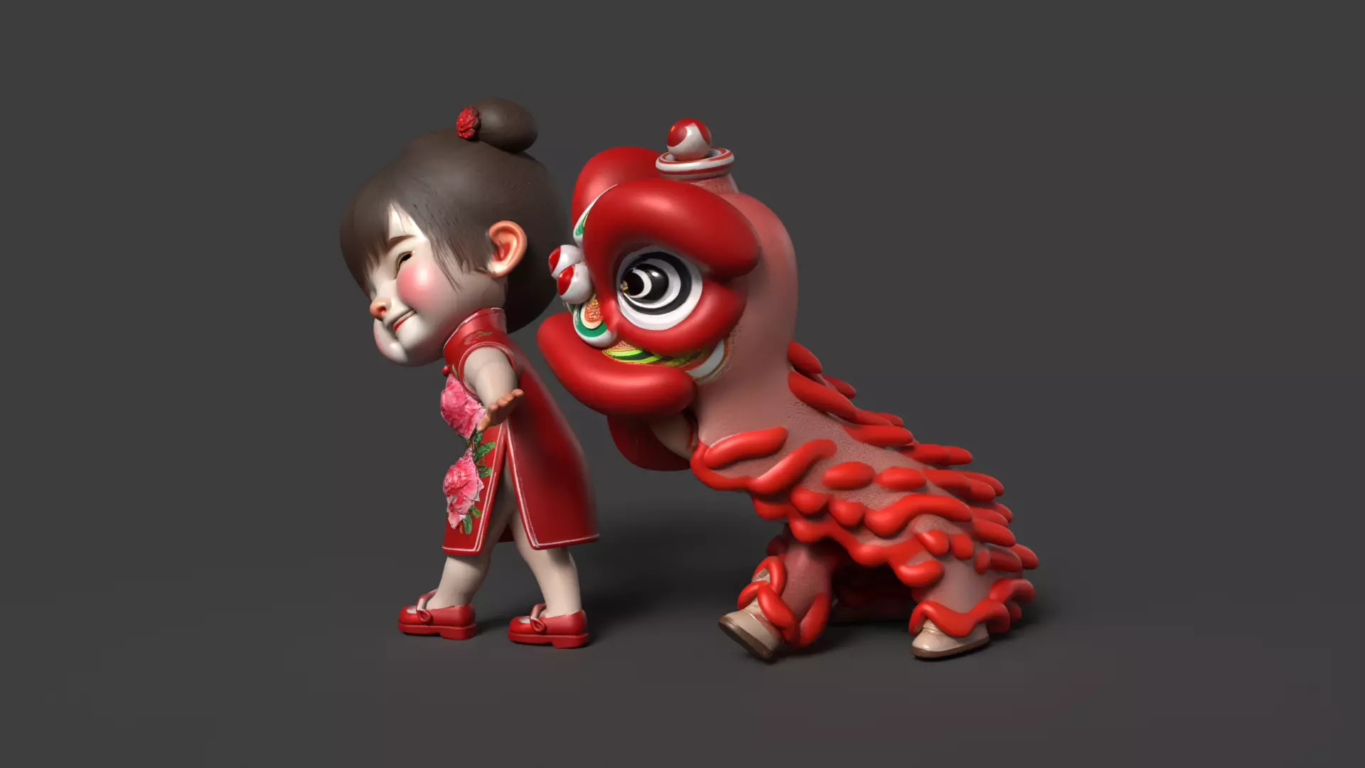 Chinese lion dance figure Low-poly 3D model_11