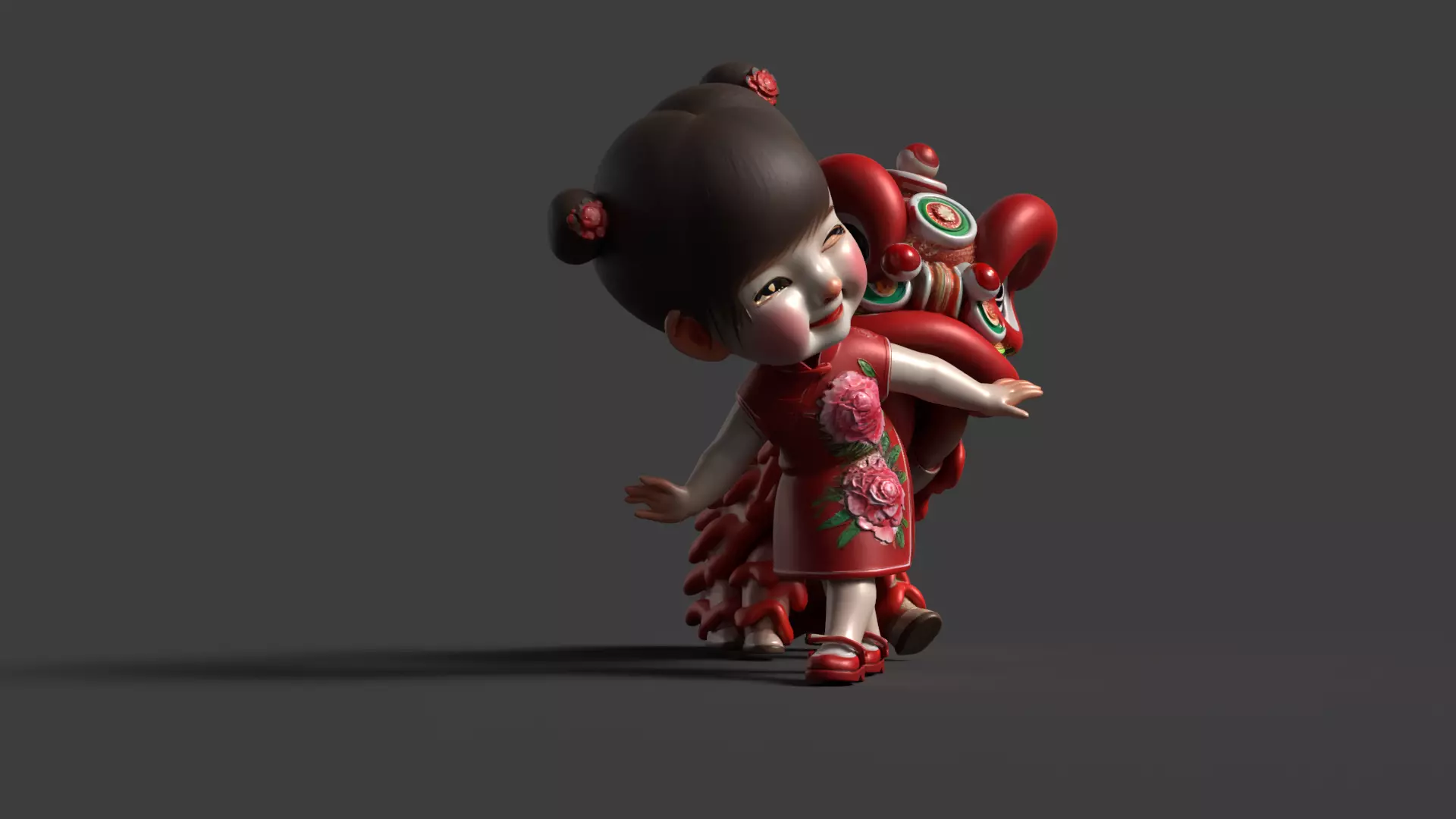 Chinese lion dance figure Low-poly 3D model_10