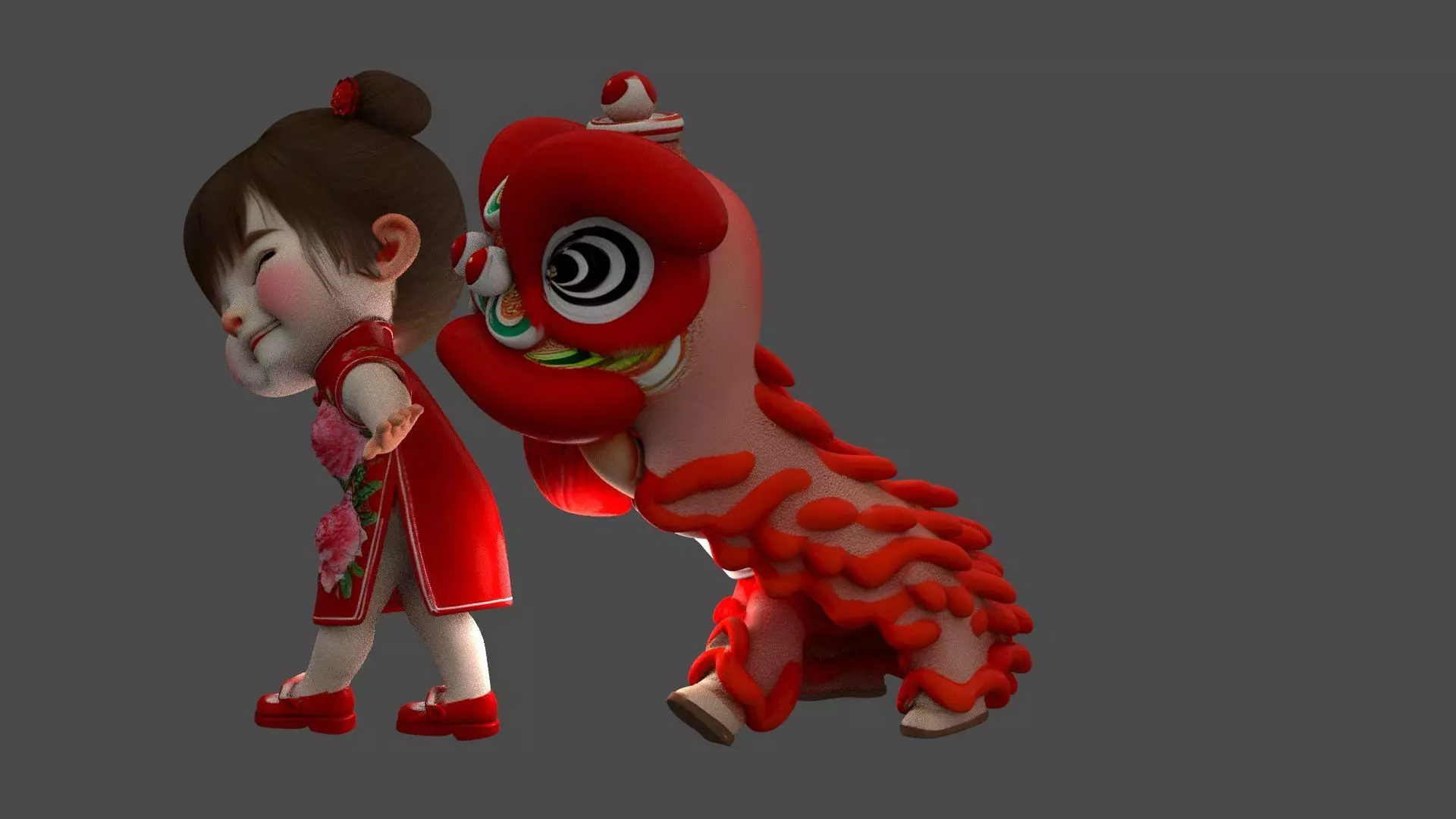 Chinese lion dance figure Low-poly 3D model_19