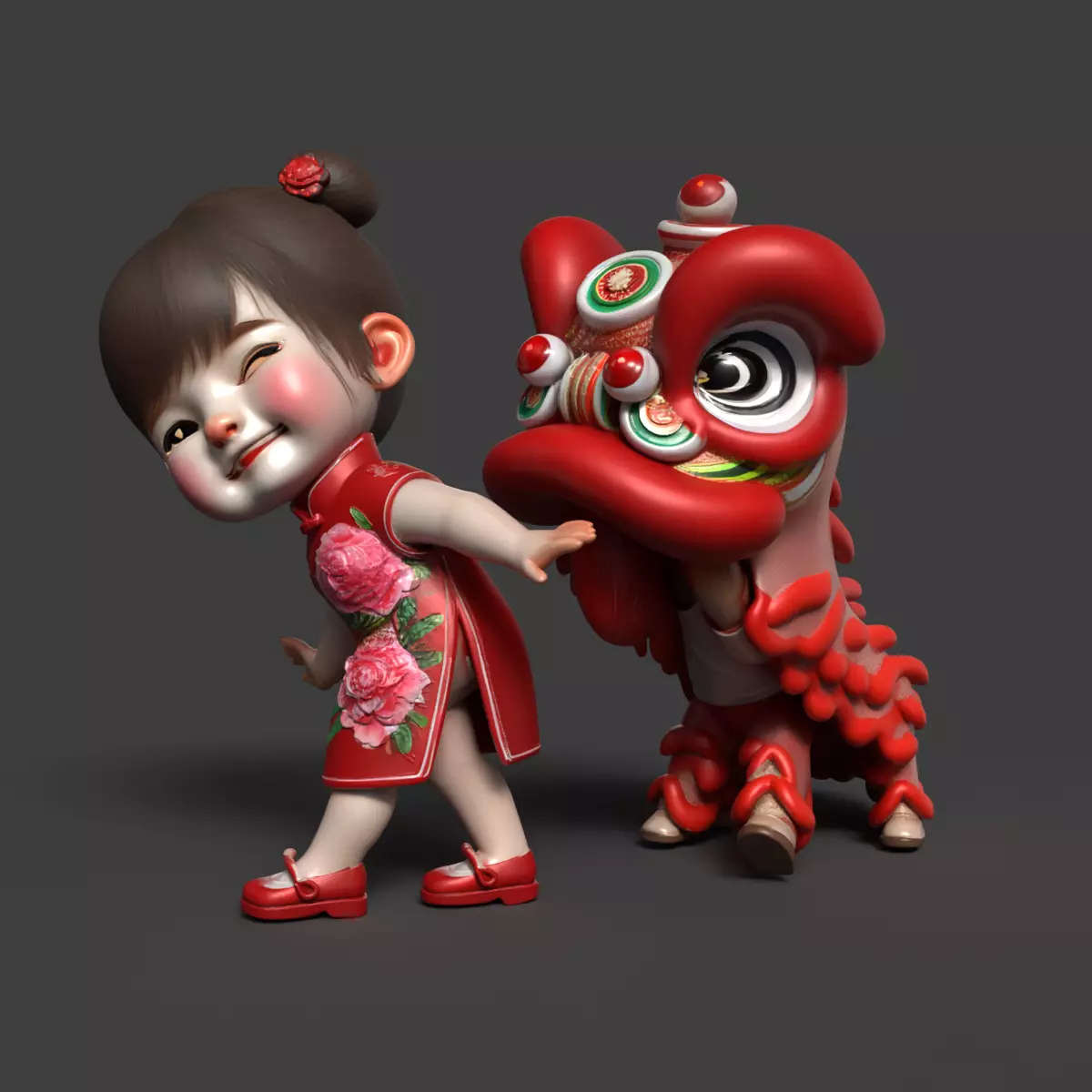 Chinese lion dance figure Low-poly 3D model_13