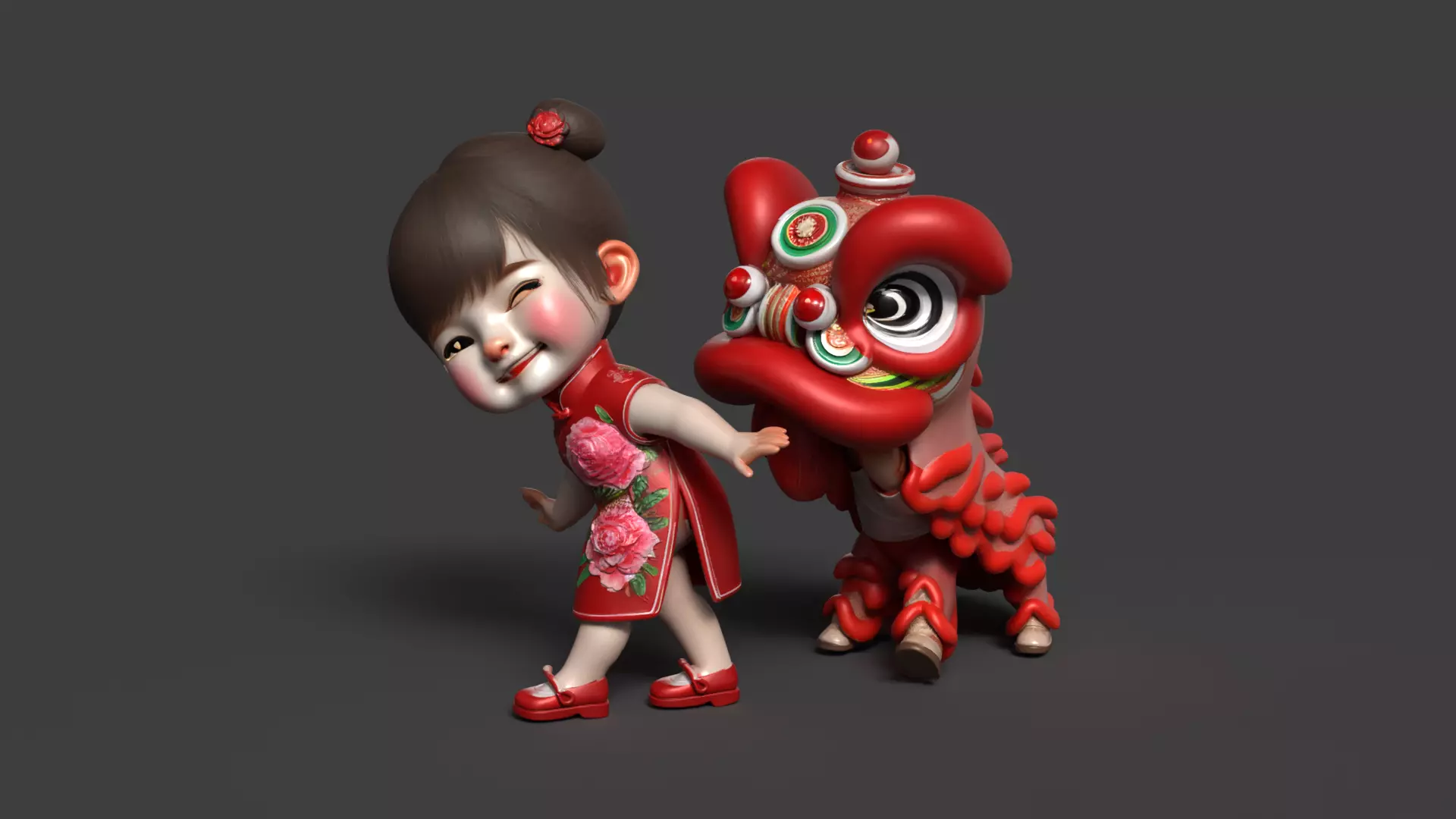 Chinese lion dance figure Low-poly 3D model_5