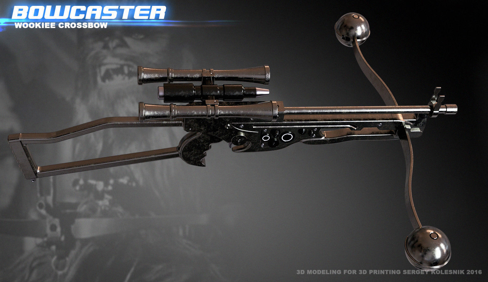 Bowcaster Wookiee Crossbow 3D print model_2