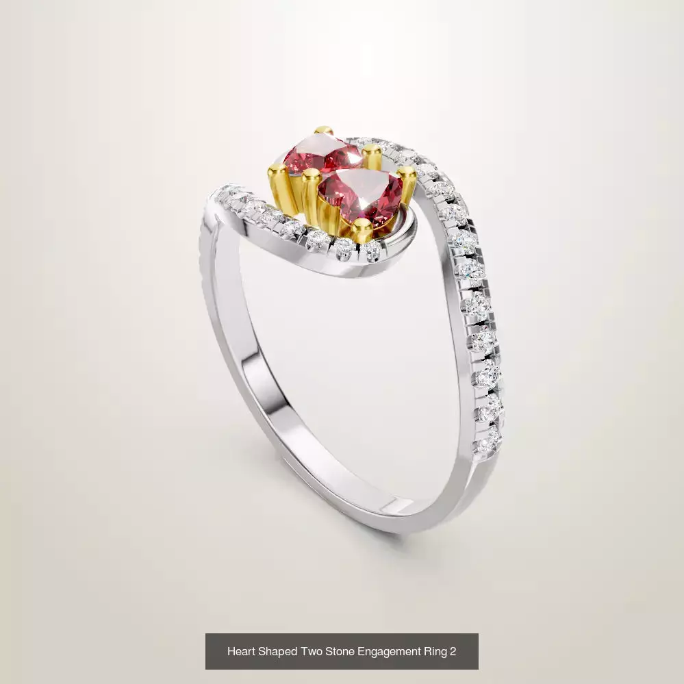 Heart Shaped Two Stone Engagement Ring 20 pieces 3D Model Collection_4
