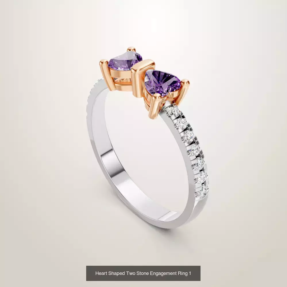 Heart Shaped Two Stone Engagement Ring 20 pieces 3D Model Collection_2