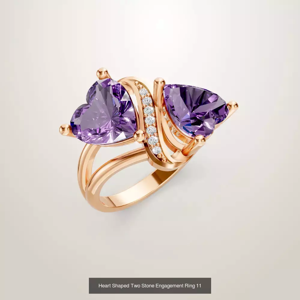 Heart Shaped Two Stone Engagement Ring 20 pieces 3D Model Collection_22