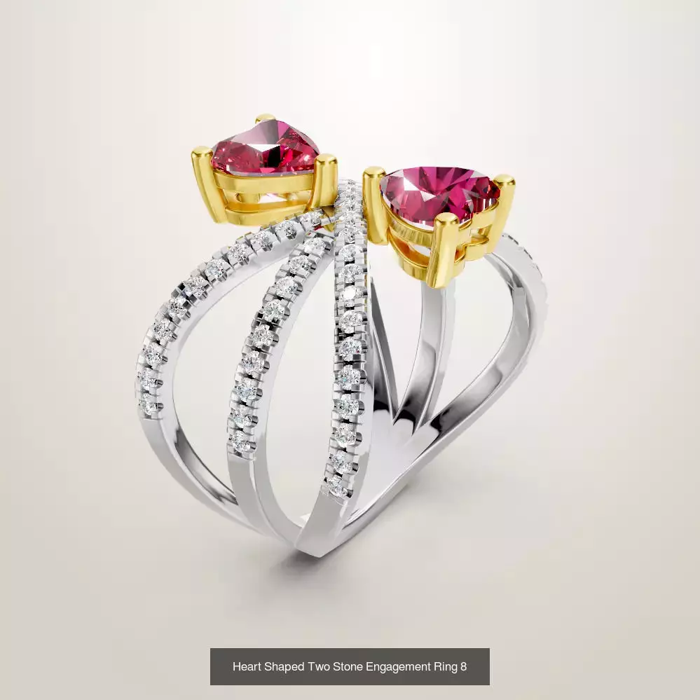 Heart Shaped Two Stone Engagement Ring 20 pieces 3D Model Collection_16